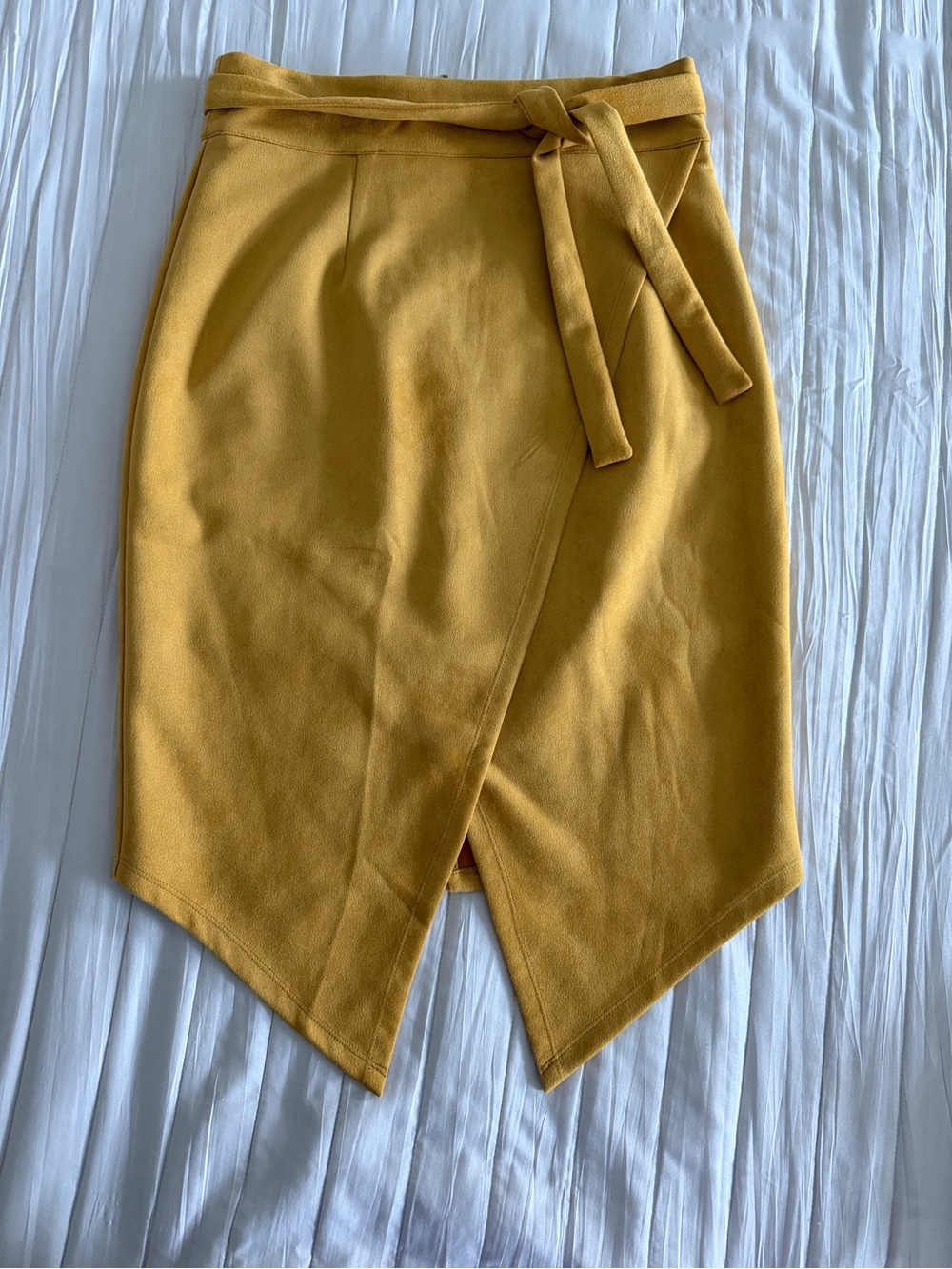 FAVLUX Mustard Asymmetrical Wrap Skirt with Tie Waist